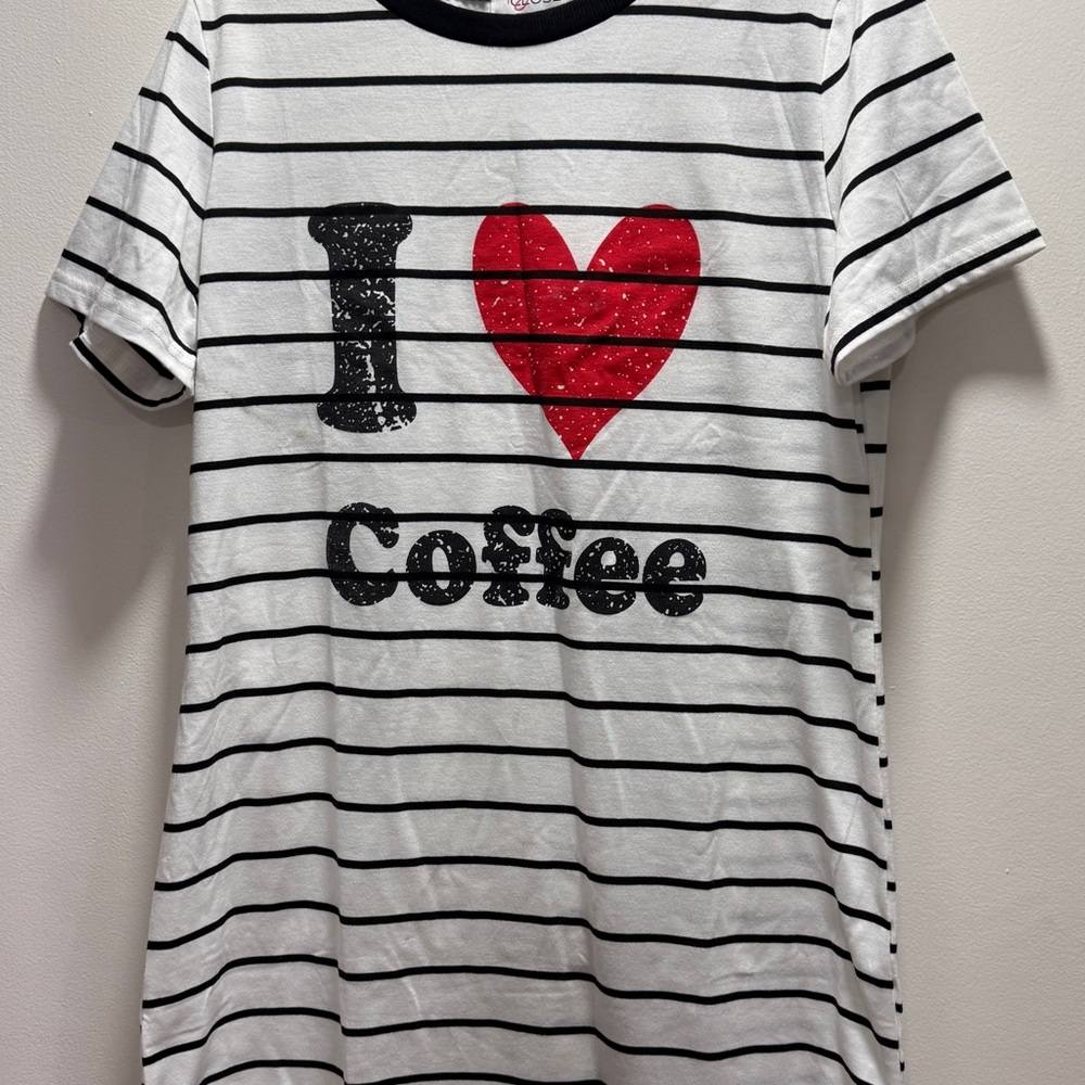 I Heart Coffee Striped Nightshirt - White & Black with Red Heart